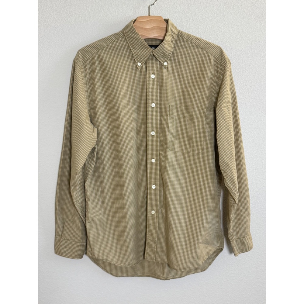 Eddie Bauer Mens Button Down Shirt Olive Green Check Long Sleeve Cotton M